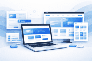 Modern website design layout illustration – UI/UX mockup and responsive web design concept